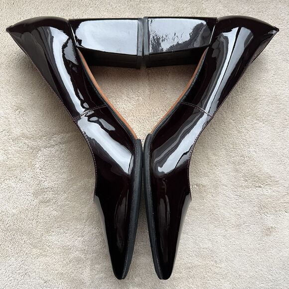 Marc Fisher Zala Dark Brown Patent Leather Block Heel Pumps Women’s 9 Pointy Tie - Picture 3 of 14